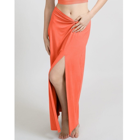 NWOT Laguna Side Knot Maxi Skirt - Koy Resort - Coral Punch L - Picture 2 of 13